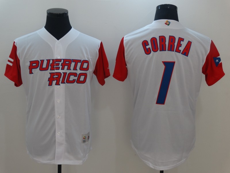 Men Puerto Rico Baseball #1 Carlos Correa White 2017 World Baseball Classic Authentic Jersey